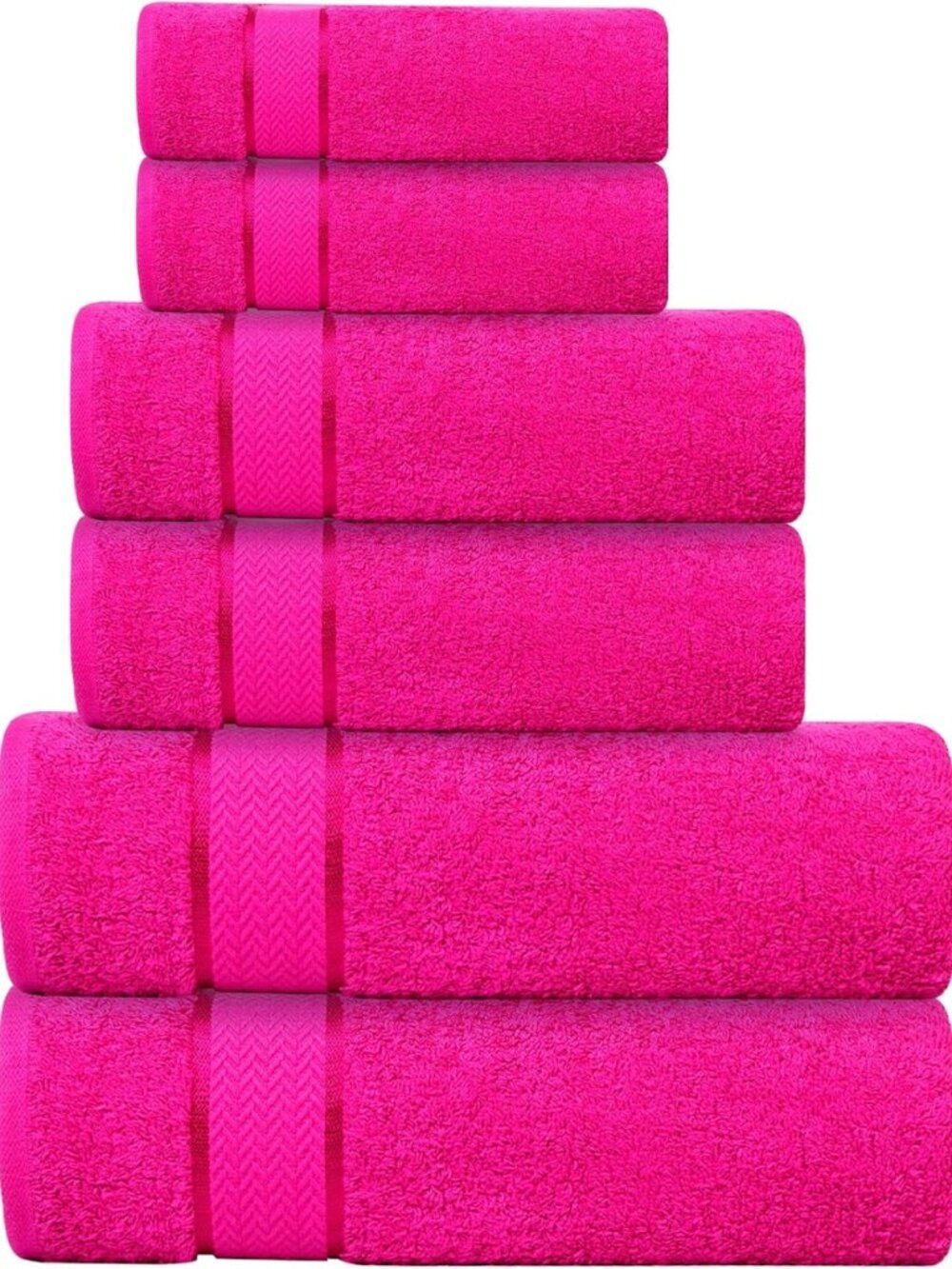6-Piece Hot Pink Bath Towel Set - 2 Bath Towels, 2 Hand Towels, 2 Washcloths